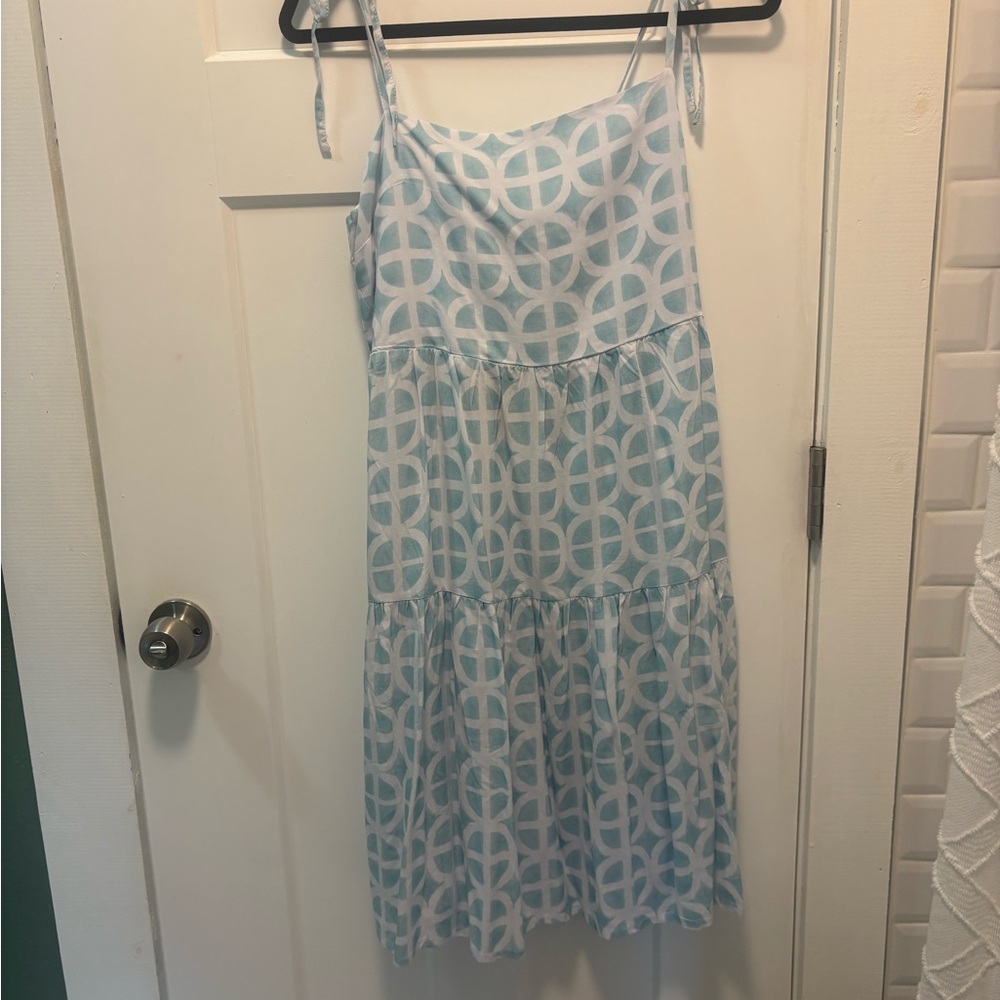 Kenny Flowers The Maldives Sky Blue & White Geometric Tie‑Strap Mini Dress